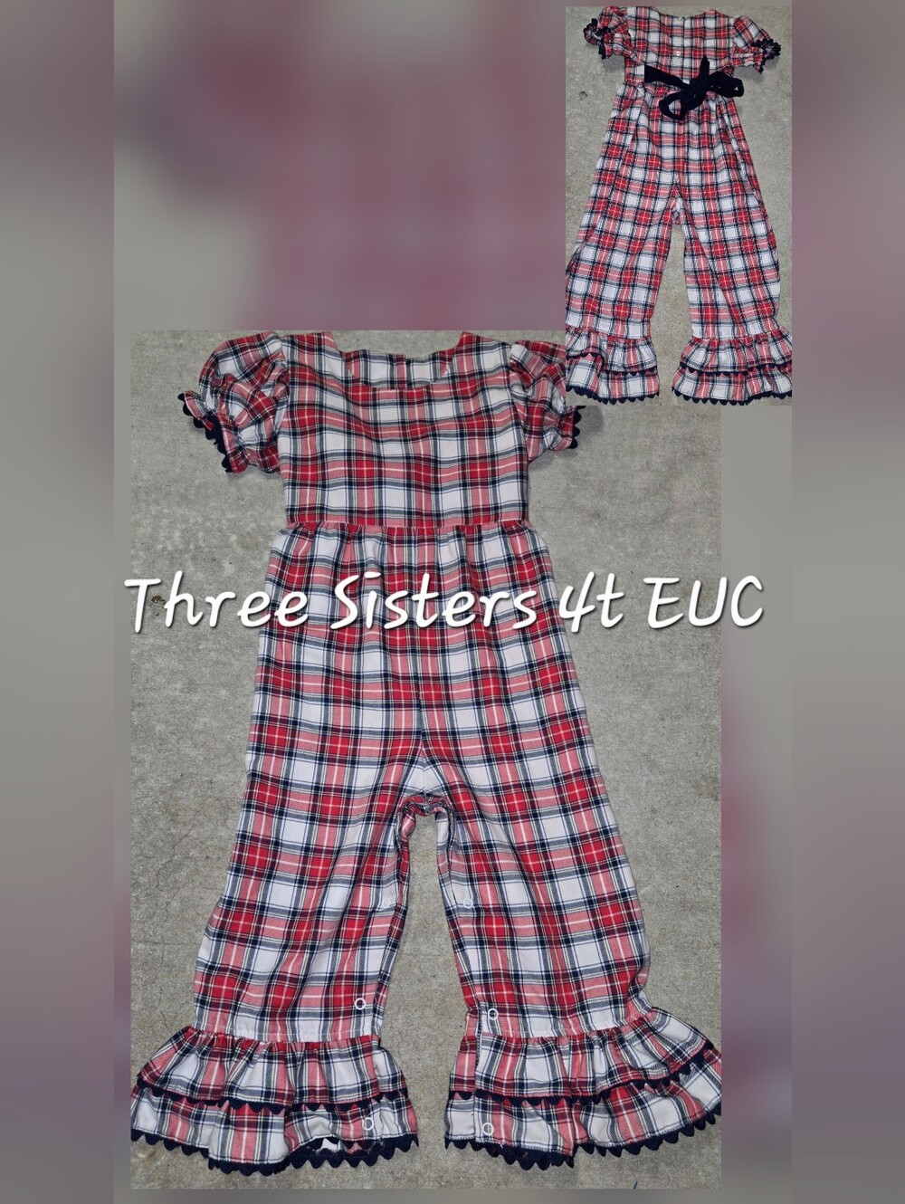 Red Plaid Kids Jumpsuit - 4T